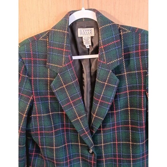 Laura Gayle (16) Vintage Plaid 40% Wool Blazer Blue Green Red - Picture 3 of 6